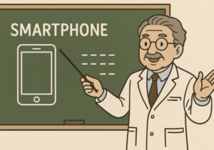スマホ回線を教える博士の絵