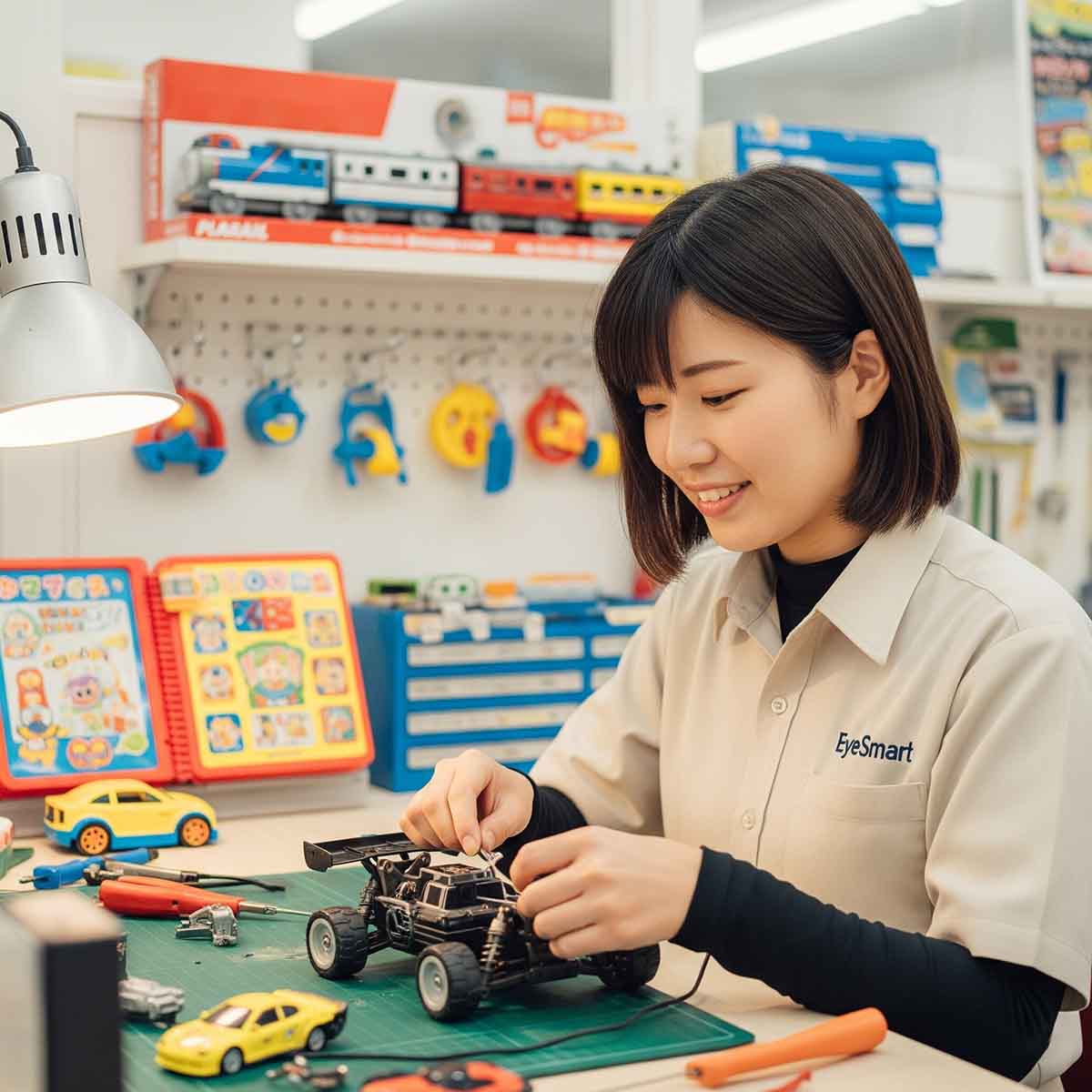 おもちゃを修理しているスタッフ